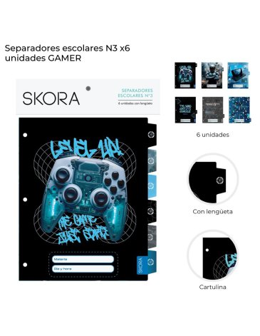  Separadores escolares N3 x6u Gamer. Skora