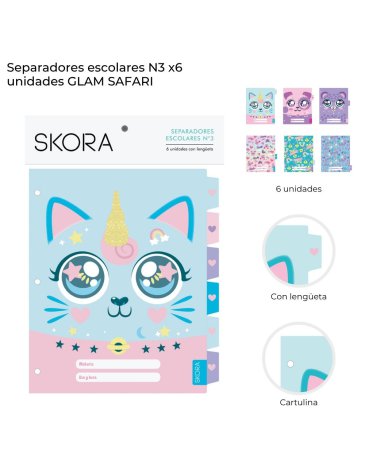 Separadores escolares N3 x6u Glam Safari Skora