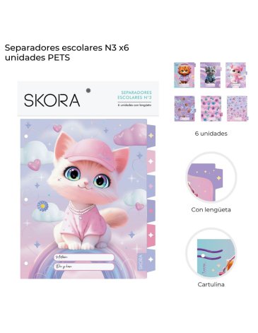 Separadores escolares N3 x6u Pets. Skora