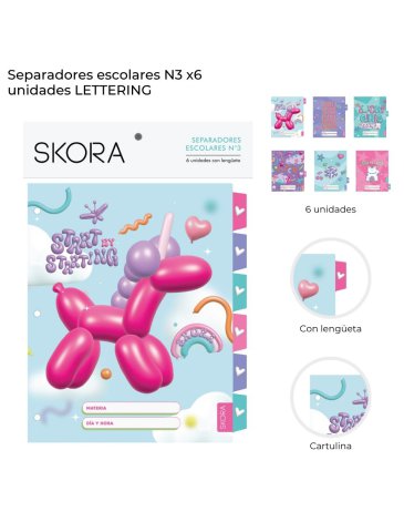Separadores escolares N3 x 6u Lettering Skora