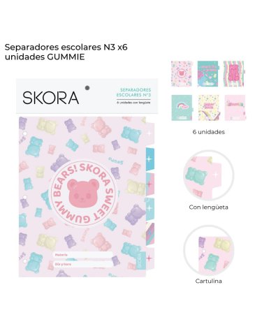 Separadores escolares  N3 x6u Gummie. Skora