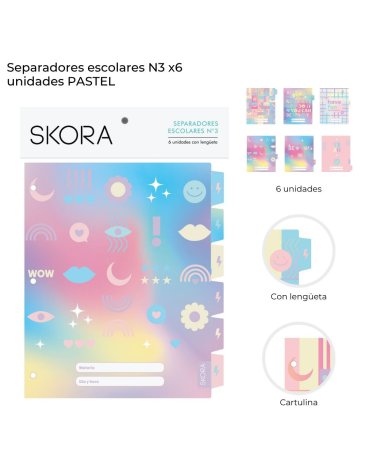 Separadores escolares N3 x 6u Pastel Skora