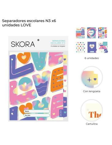 Separadores escolares N3 x 6u Love Skora