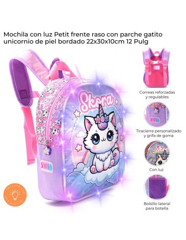 Mochila Petit espalda Termoformada 3D Gatito Unicornio con Luz 12