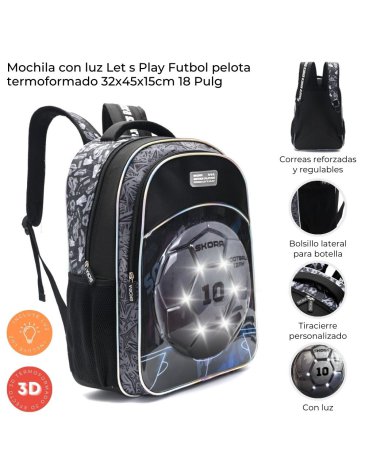 Mochila Lets Play Futbol pelota con Luz y Llavero 18