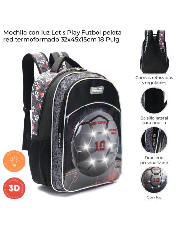 Mochila Lets Play Futbol pelota con luz y Llavero 18