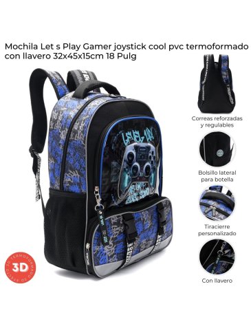 Mochila Lets Play Gamer Joystick con Llavero 18