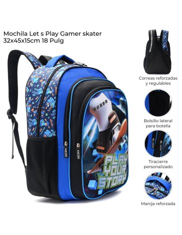 Mochila Lets Play Gamer Skater con Llavero 18
