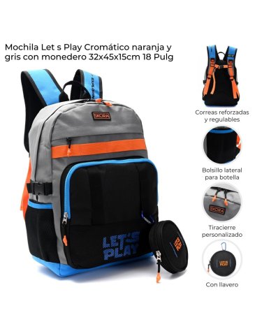 Mochila Lets Play Cromatico con Llavero 18