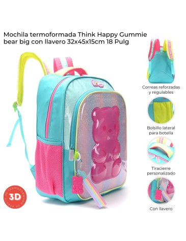 Mochila Think Happy Gummie bear big con Llavero 18