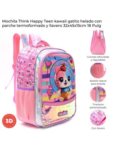 Mochila Think Happy Teen Kawaii Gatito 18