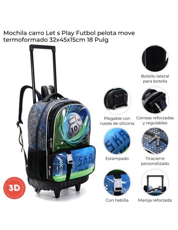 Mochila Carro Reforzado y plegable Lets Play Futbol con Llavero 19