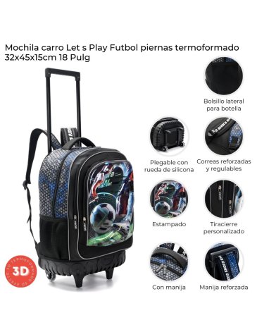 Mochila Carro reforzado y plegable Lets Play Futbol con llavero 18