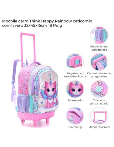 Mochila Carro reforzado y plegable Think Happy Rainbow con Llavero 18