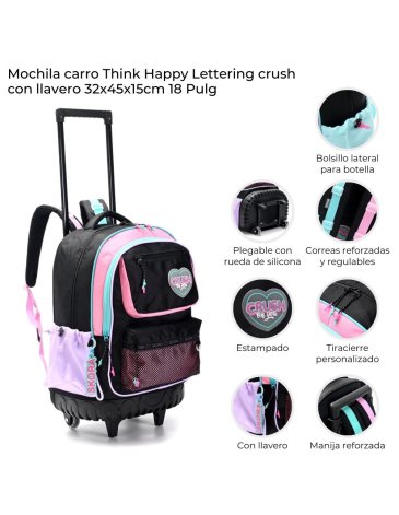 Mochila Carro reforzado y plegable Think Happy Lettering con Llavero 18
