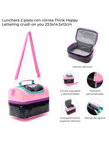 Lunchera 2 Pisos con correa Think Happy Lettering SKORA