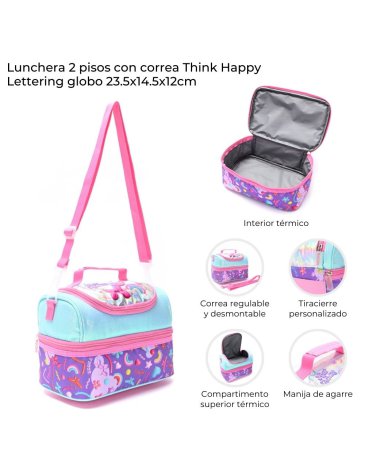 Lunchera 2 pisos con Correa Think Happy Lettering Globo SKORA