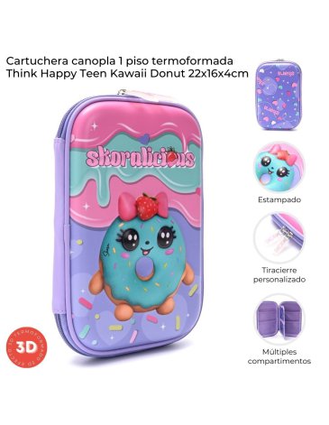 Cartuchera canopla 1 Piso termoformada Think Happy Teen Kawaii Donut SKORA