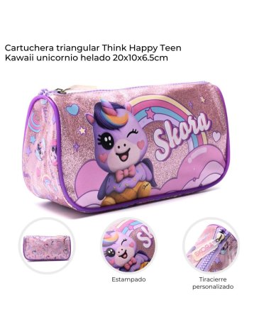 Cartuchera triangular Think Happy Teen Kawaii Unicornio Helado SKORA