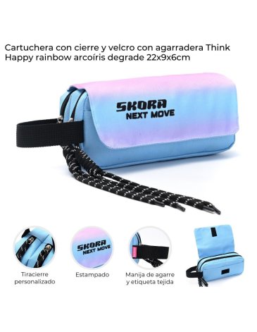 Cartuchera con cierre y velcro con agarradera Think Happy Uni-rain Arcoiris SKORA