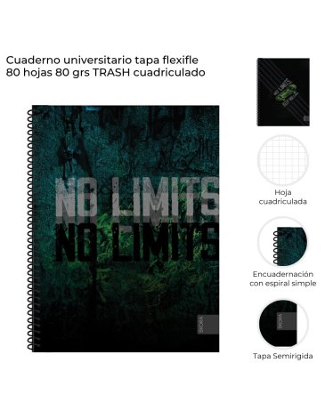 Cuaderno universitario tapa flexible 80 hojas cuadriculado A4 Skora
