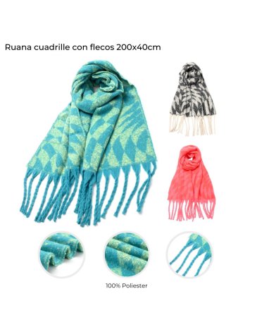 Ruana diseño geometrico con flecos SKORA