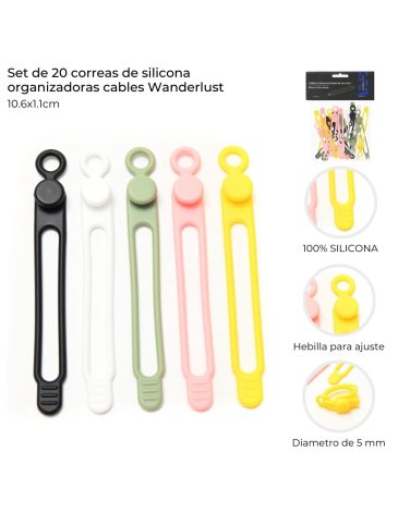 Set de 20 correas de silicona organizadoras cables Wanderlust 10.6x1.1cm WANDERLUST