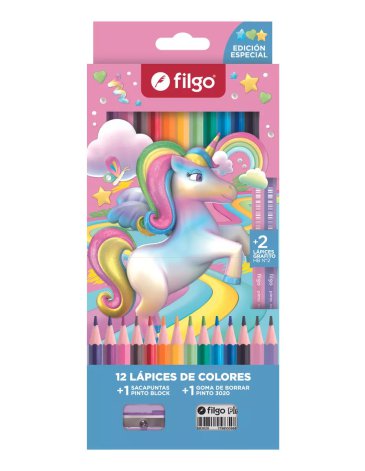 Venta por Mayor y Catalogo Lapices de colores de resina Pinto / Estuche x 12 + 2HB FILGO