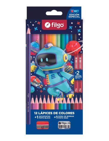 Venta por Mayor y Catalogo Lapices colores de resina Pinto / Estuche x 12 + 2 HB FILGO