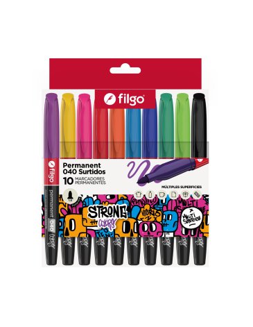 Marcador permanente 040 Fino / Estuche x 10 Surtido FILGO