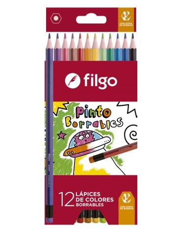 Lapices colores de resina borrables Pinto / Estuche x 12 FILGO