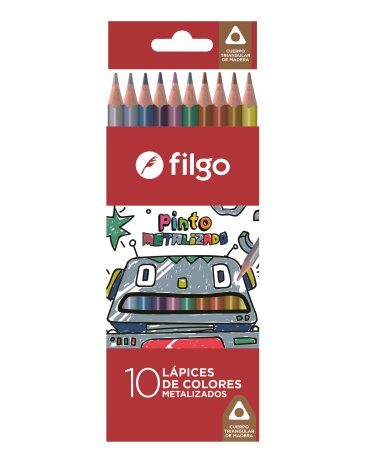 Lapices colores de madera Pinto / Estuche x 10 Metalizado FILGO