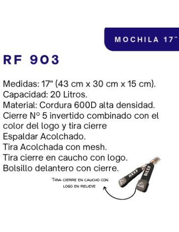 MOCHILA LISA 17´ LOGO ESTAMPADO - REEF