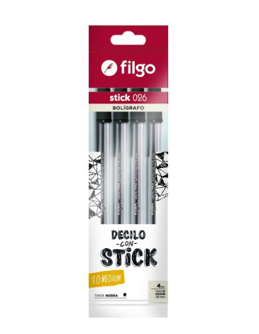 Boligrafo Stick 1.0 / Flow Pack x 4 negro FILGO