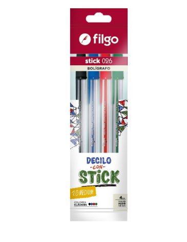 Boligrafo stick 1.0 / Flow pack x 4 clasico FILGO