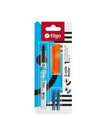 Lapicera pluma S-MILE roller Azul + 2 cartuchos   FILGO