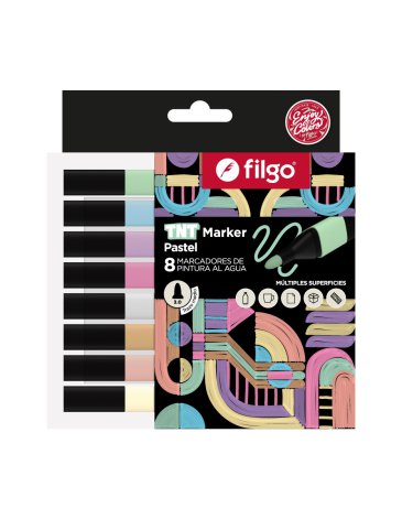 Marcador pintura al agua TNT MARKER / Estuche x 8 pastel FILGO
