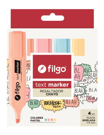 Venta por Mayor y Catalogo Resaltador Text Marker / Estuche x 4 pastel FILGO