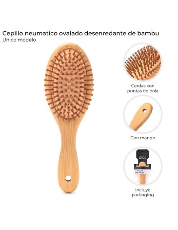 Cepillo neumatico ovalado desenredante de bambu  SKORA