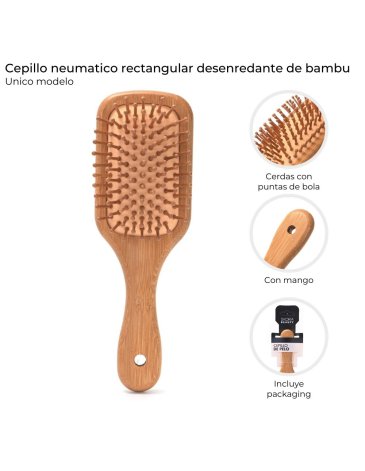 Cepillo neumatico rectangular desenredante de bambu SKORA
