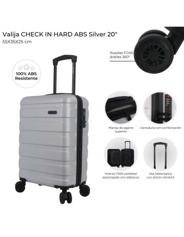 Valija CHECK IN HARD ABS Silver 20 pulg   CHECK IN