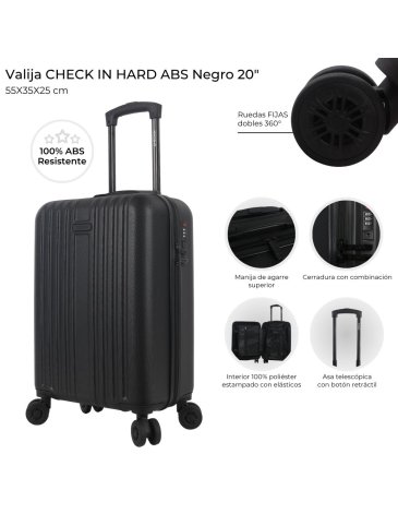Valija CHECK IN HARD ABS Negra 20 pulg  CHECK IN