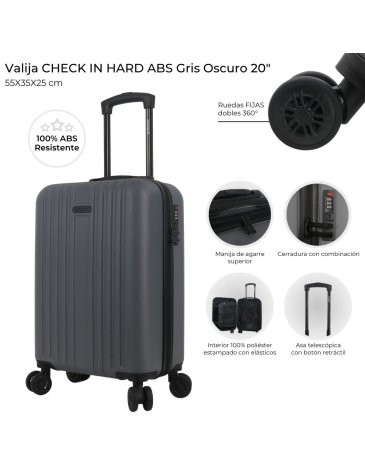 Valija CHECK IN HARD ABS Gris Oscuro 20 pulg   CHECK IN