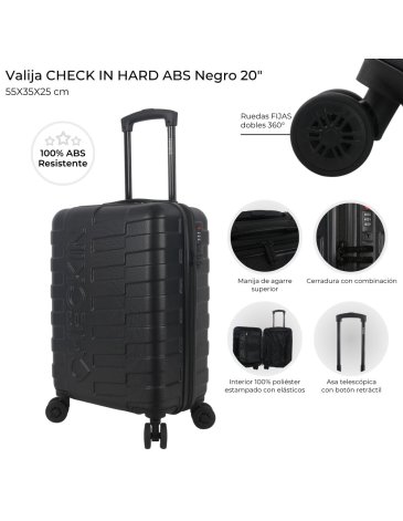 Valija NEW CHECK IN HARD ABS Negra 20 pulg  CHECK IN