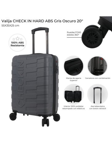 Valija NEW CHECK IN HARD ABS Gris Oscuro 20 pulg CHECK IN